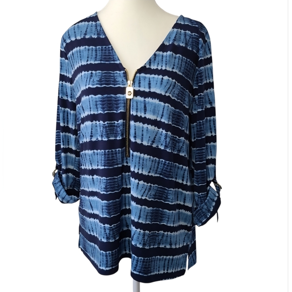Michael Kors Women’s Navy & Light Blue Zip-Front Tunic Top